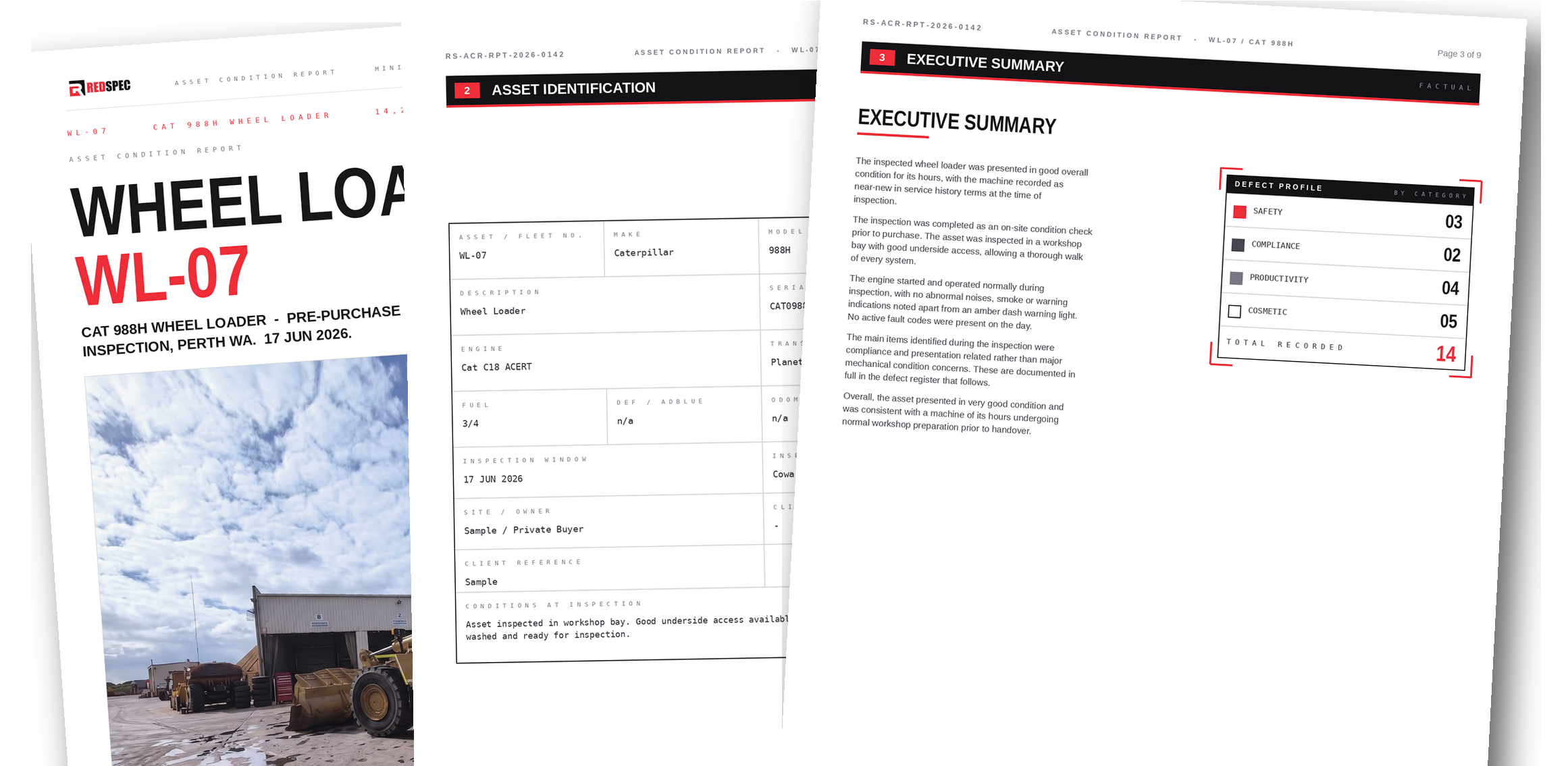 Pages from a completed RedSpec Asset Condition Report